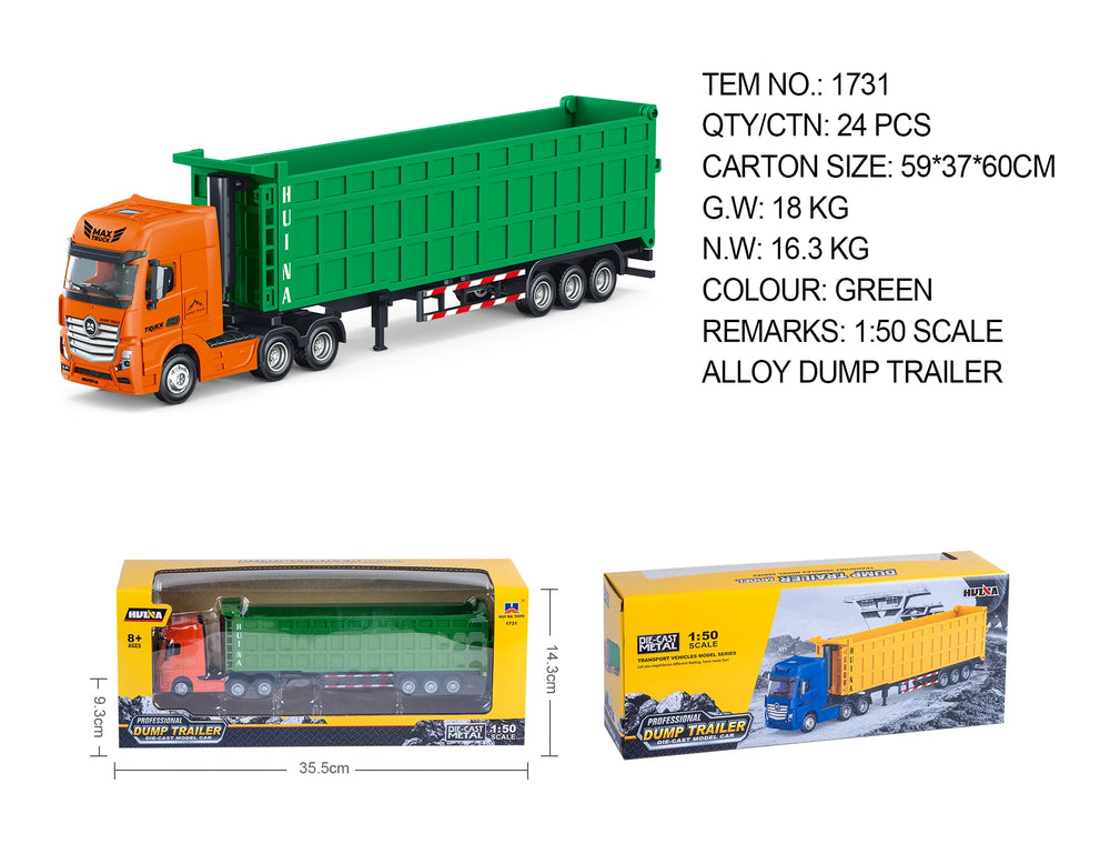 Huina 1731 Semi-alloy Tipping Trailer Truck