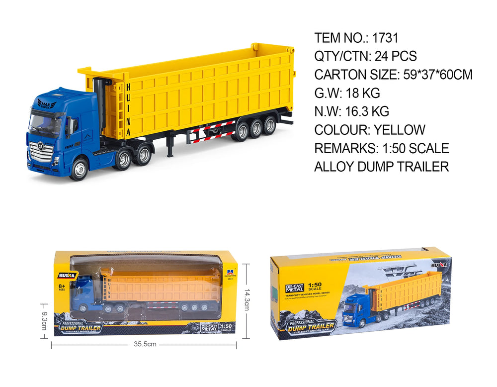 Huina 1731 Semi-alloy Tipping Trailer Truck